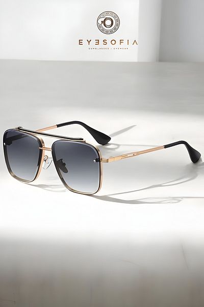 Eyesofia Dika Gold Smoked Crystal Black Unisex Luxury Sunglasses