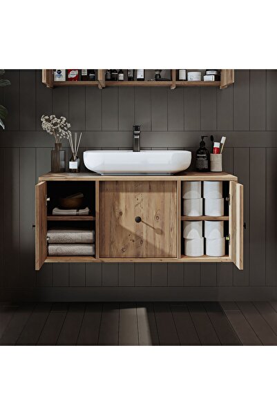 ROOMART Ayaksız Oval Lavabolu Mdf 105 Cm Çekmeceli Banyo Dolabı