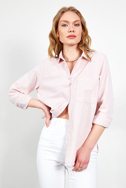 EDITION WOMAN Βαμβακερό γυναικείο πουκάμισο - Epaulet σε σκόνη, Mks166741-01-...