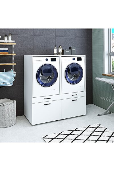 ROOMART Çamaşır Ve Kurutma Makinesi Dolabı Takımı Mat Beyaz