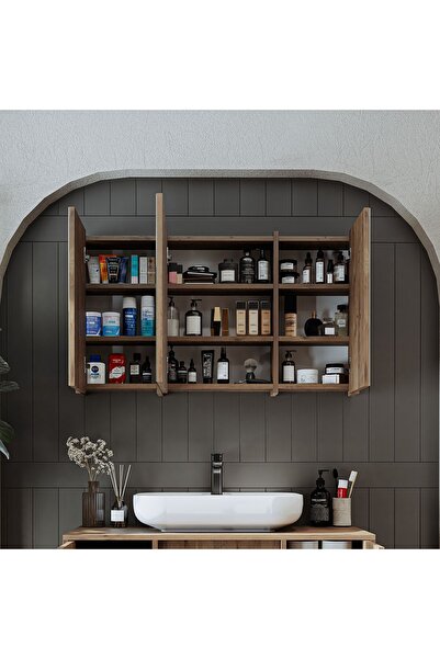 ROOMART Banyo Dolabı Kulpsuz 3 Kapaklı Mdf 105 Cm Aynalı Banyo Üst Dolabı