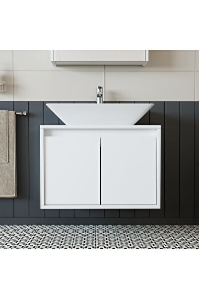 ROOMART Banos Banyo Ld7 65 Cm Ayaksız 2 Kapaklı Lavabolu Mat Beyaz Mdf