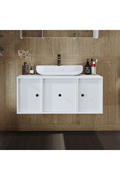ROOMART Ayaksız Oval Lavabolu Mdf 105 Cm Çekmeceli Banyo Dolabı
