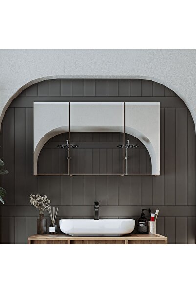 ROOMART Banyo Dolabı Kulpsuz 3 Kapaklı Mdf 105 Cm Aynalı Banyo Üst Dolabı