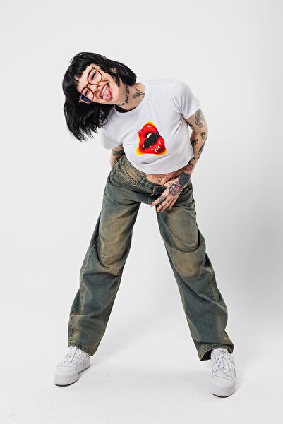 Bak Moda Bela Skraćeni kroj lopta - Mokre usne Štampano