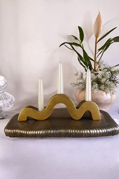 Fonnava Şamdan Mumluk Dekoratif Mumluk Tealight Mumluk Altın Eskitme Renk Model 13