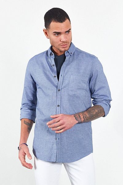 Manche Ανδρικό πουκάμισο Oxford Indigo - 100% βαμβάκι, λεπτή εφαρμογή, γιακάς με κουμπιά |   Me23s 116596
