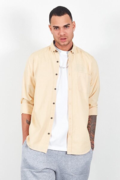Manche Ανδρικό πουκάμισο Oxford Mustard - 100% βαμβάκι, λεπτή εφαρμογή, γιακάς με κουμπιά |   Me23s 116596 -6596