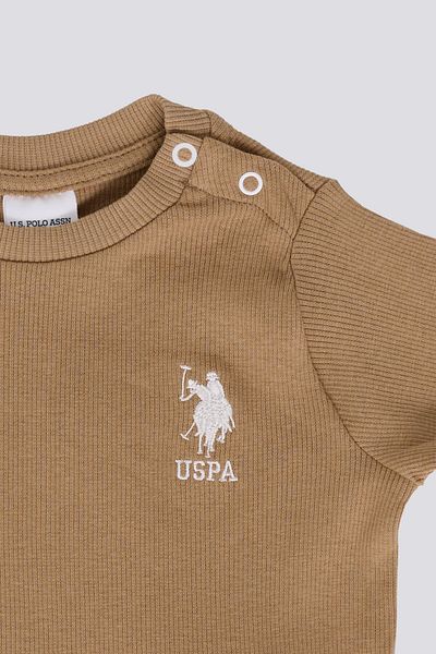 U.S. Polo Assn. طقم أطفال بناتي بني مكون من قطعتين