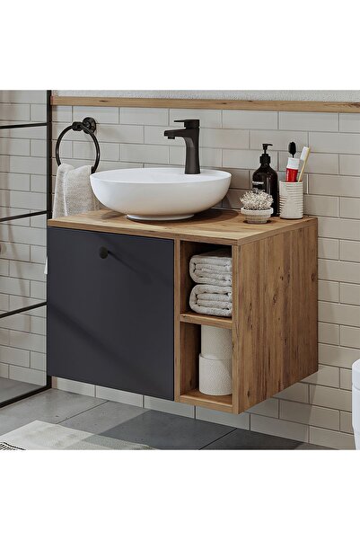 ROOMART Ayaksız Lavabolu Mdflam 65 Cm Çekmeceli Banyo Dolabı