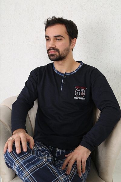 Rimoli Ανδρικό Σετ Πυτζάμα με 3 κουμπιά, μπλε Navy Blue