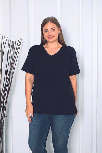 Orly More V-Neck Slit Cotton Large Size Women's T-shirt