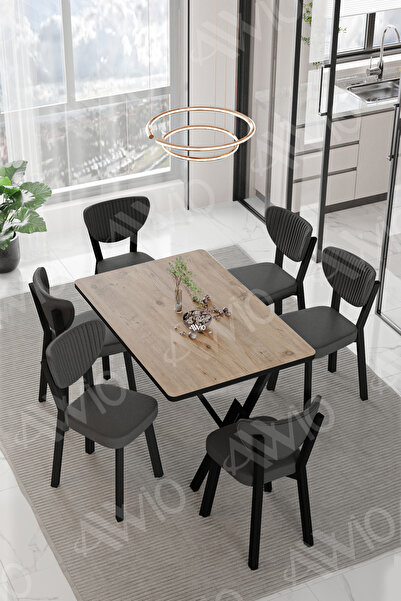 AVVİO VİNA ELMA Sandalye 80x140 Yemek Masası Mutfak Masası 6 Kişilik Masa San...