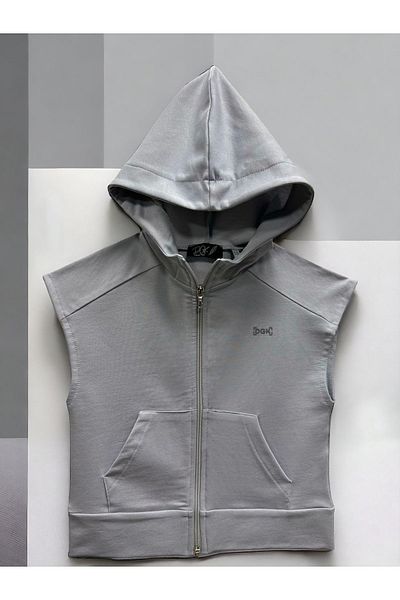 DGK COLLECTİON Boy's Light Gray Dgk High Printed Zippered Hooded Vest
