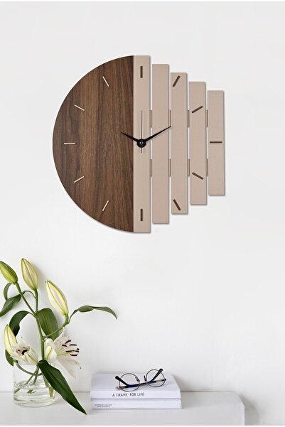 İnfigo Concept ساعة حائط خشبية مزخرفة كريمية 43 سم - ريتيم