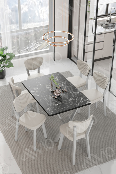 AVVİO LİDYANA  ELMA Sandalye 80x140 Yemek Masası Mutfak Masası 6 Kişilik Masa...