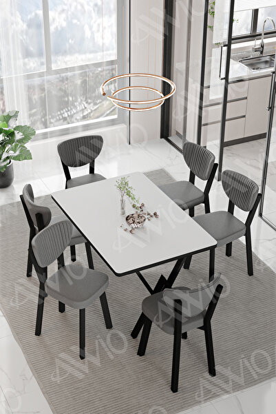 AVVİO ELMA Sandalye 80x140 Yemek Masası Mutfak Masası 6 Kişilik Masa Sandalye...
