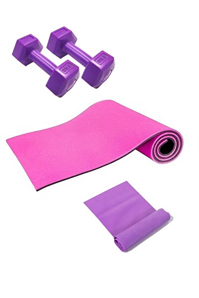 Tosima 8mm Pilates Minderi 1 Kg Dambıl Ve Egzersiz Lastiği Seti Yoga Matı Egzersiz Minderi Pilates Seti
