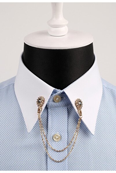 La Pescara Taşlı Zincirli Altın Renk Gömlek Yaka İğnesi GI026