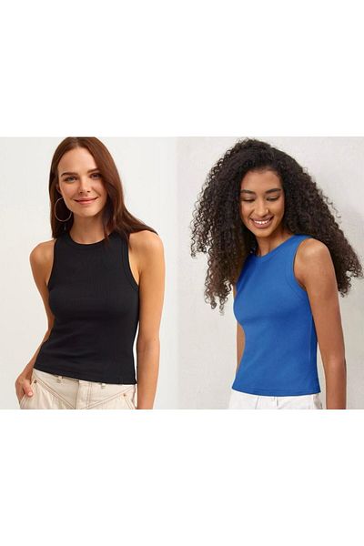DryMod Women's 2 Pack Ribbed Halter Neck Knitted Undershirt T-Shirt