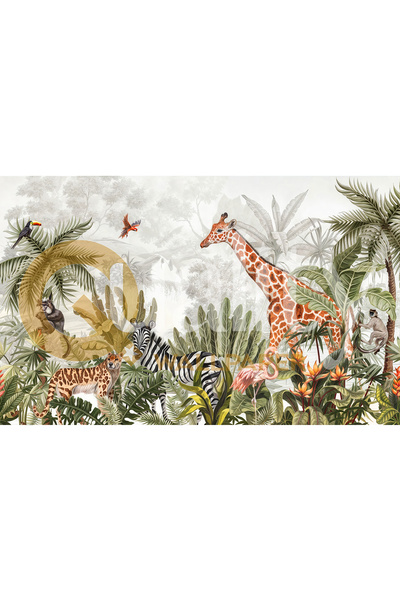 Home Ormanda hayvanlar alemi zürafa maymun zebra kaplan flamingo çocuk odası ...