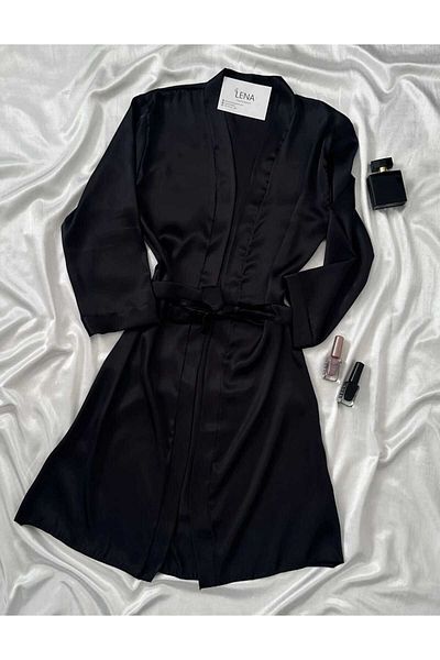 Lena Homewears Set cămașă de noapte și rochie din satin negru