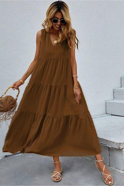 Bestenur Gerüschtes Kleid mit V-Ausschnitt
