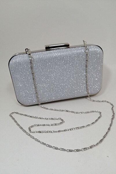 PARKTAN Gümüş Simli Abiye Clutch Portföy Çanta