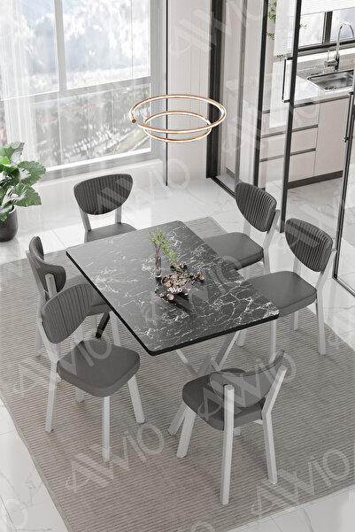 AVVİO ALİZE ELMA Sandalye 80x140 Yemek Masası Mutfak Masası 6 Kişilik Masa Sa...