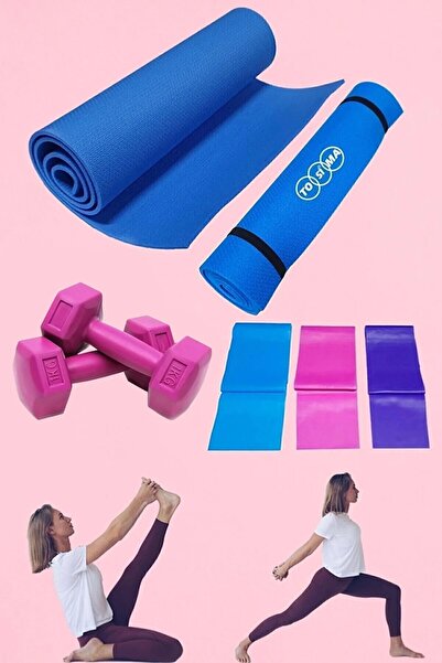Tosima Pilates Minderi 3'lü Pilates Lastiği 1 Kg Dambıl Egzersiz Seti Yoga Ma...