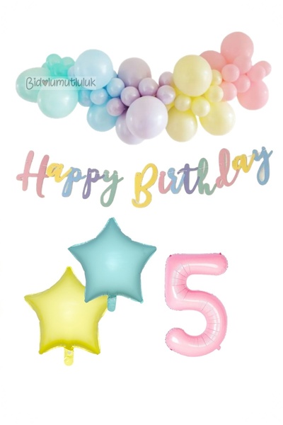 BİDOLUMUTLULUK Macarons Colors Rainbow Birthday Set Party Entertainment
