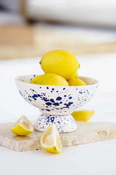 Beige & Stone Ceramic Navy Blue Spotted Ice Cream Dessert Breakfast Presentation Bowl 13.5 cm