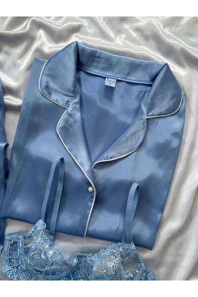 Lena Homewears Kadın Saten Düğmeli Moment 4'lü Pijama Takımı Çeyiz