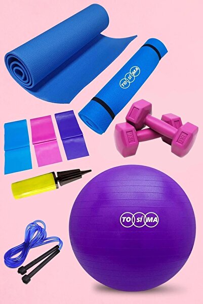 Tosima 65 Cm Pilates Topu Pompa Pilates Minderi Atlama Ipi 3'lü Pilates Lastiği Ve 1 Kg Dambıl Set