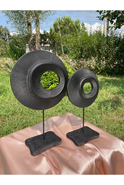 migasan 2'li Şık Dekoratif Halka Mat Siyah Renk Dekor Obje