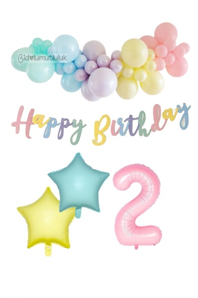 BİDOLUMUTLULUK Macarons Colors Rainbow Birthday Set Party Entertainment