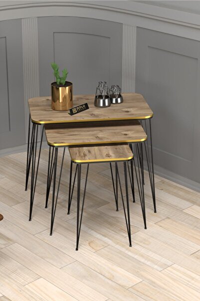 GOLDFALEZ Zigon Sehpa Kr Çift Ceviz Tel Siyah Ayak