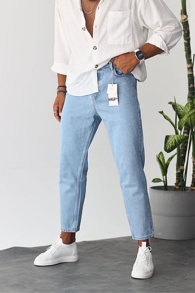 MADZEYMODA Blugi Boyfriend Blue Jeans pentru bărbați