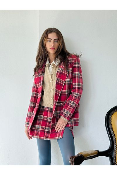 Retrobird Jachetă Blazer în carouri pentru femei, roșu
