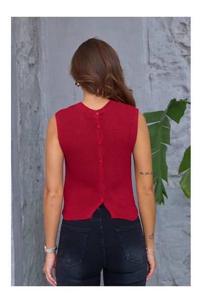 Elif Özbey Butik Claret Red Knitwear Sweater - Back Buttoned