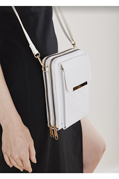 selma demir Kadın Beyaz Çift Fermuarlı Telefon Bölmeli Cüzdan Çanta