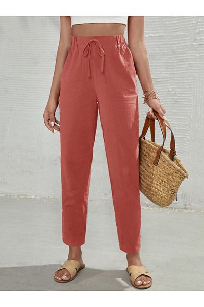 night blue French High Waist Trousers-Dried Rose