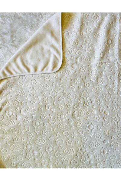 anne dokunuşu gibi KUZUM BEBE Cream Embossed Plush Baby Kids Blanket