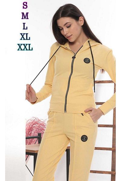 sportiness Set de trening pentru femei cu glugă și fermoar - pantaloni cu picior tub cu creasta și dungi