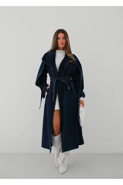 NFS BUTİK Maxi Length Denim Trench Coat - Belted Design