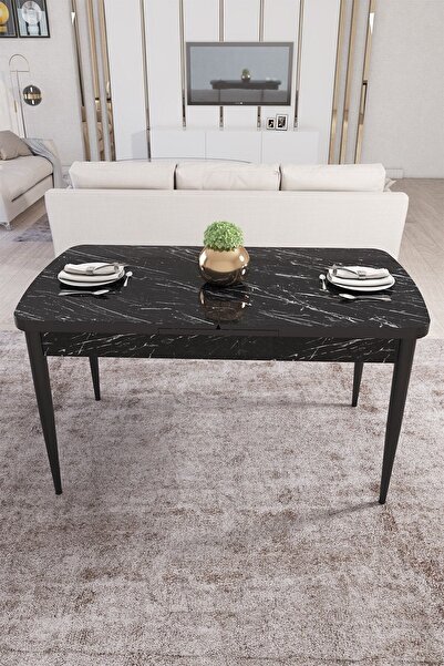Canisa Mun Serisi 80x132 Açılabilir Mdf Siyah Mermer Desen Mutfak Masası