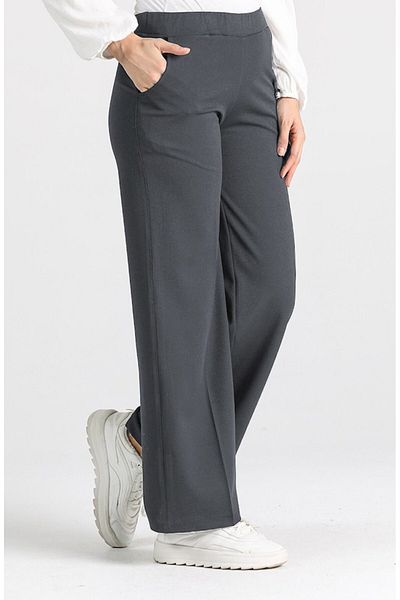 Aşkı Endam Dark Gray Miyase Length Lycra Wide Leg Trousers
