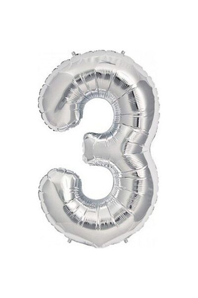 SYC PARTY 3 Years Old Foil Number Balloon 16 Inc 36 Cm Silver Color