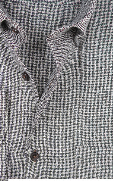 Varetta Black and White Men's Shirt - Houndstooth Pattern, Straight Pocket, Wide Fit