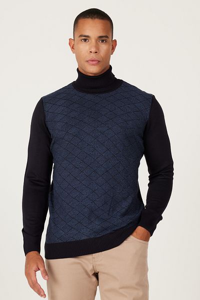 ALTINYILDIZ CLASSICS Ανδρικό πλεκτό πουλόβερ Navy Blue-Indigo - Αντιπηκτικό, με μοτίβο ζιβάγκο